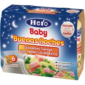 HERO BABY BUENAS NOCHES guisantes tiernos con jamon pack 2 x 200 grs